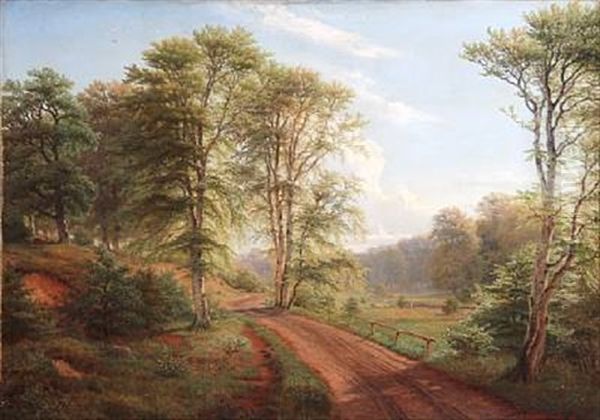 Landscape From Ordrup Field In The Deer Garden Oil Painting by Nordahl (Peter Frederik N.) Grove