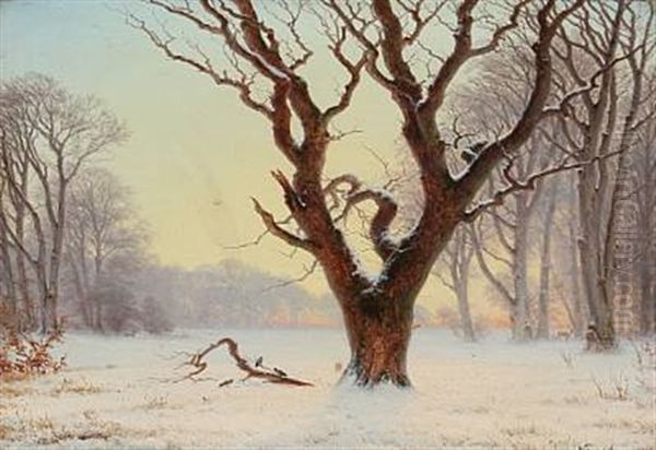 Winterday On A Field Oil Painting by Nordahl (Peter Frederik N.) Grove