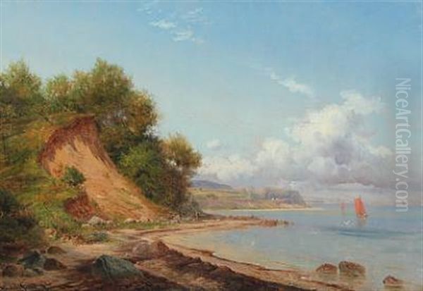 Coastal Scenery With Sailing Boat At Sea Oil Painting by Nordahl (Peter Frederik N.) Grove