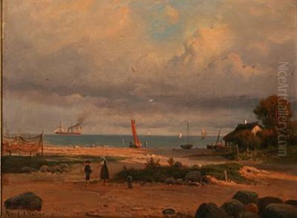 A Fishing Village At Oresund, Denmark Oil Painting by Nordahl (Peter Frederik N.) Grove