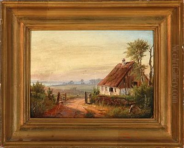 An Old Farm House (+ On The Way To The Market; 2 Works) Oil Painting by Nordahl (Peter Frederik N.) Grove