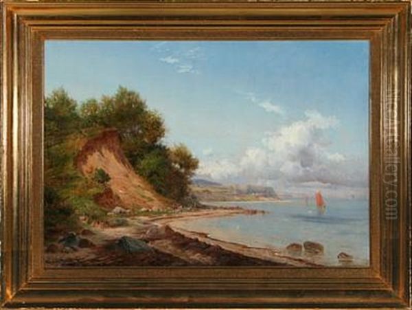 A Summer's Day With Sailling Boats Along The Danish Coast Oil Painting by Nordahl (Peter Frederik N.) Grove