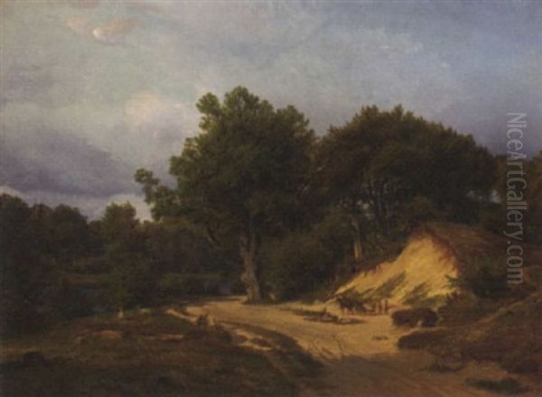 Collecting Sand At The Bend By The Lake Oil Painting by Nordahl (Peter Frederik N.) Grove