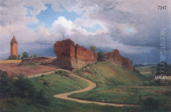 Gasetarnet Og Ruinerne Af Vordingborg Slot Oil Painting by Nordahl (Peter Frederik N.) Grove