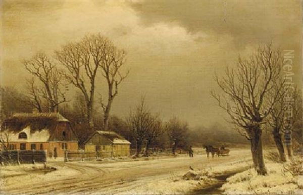 Snow Covered Landscape Oil Painting by Nordahl (Peter Frederik N.) Grove