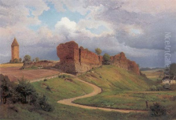 Ruinerne Af Valdemars Slot Og Gasetarnet, Vordingborg Oil Painting by Nordahl (Peter Frederik N.) Grove