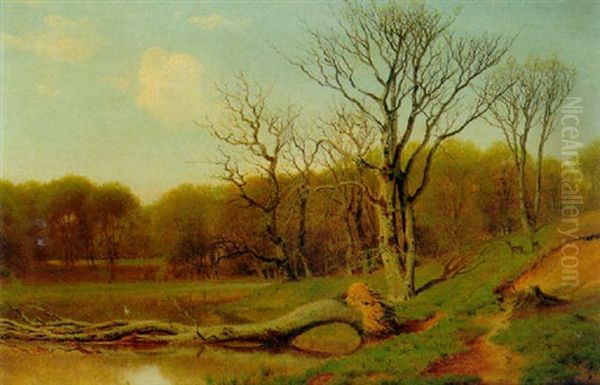 A Spring Lake Landscape Oil Painting by Nordahl (Peter Frederik N.) Grove