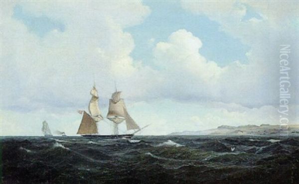 Marine Med Sejskib Naer Den Danske Kyst Oil Painting by Nordahl (Peter Frederik N.) Grove