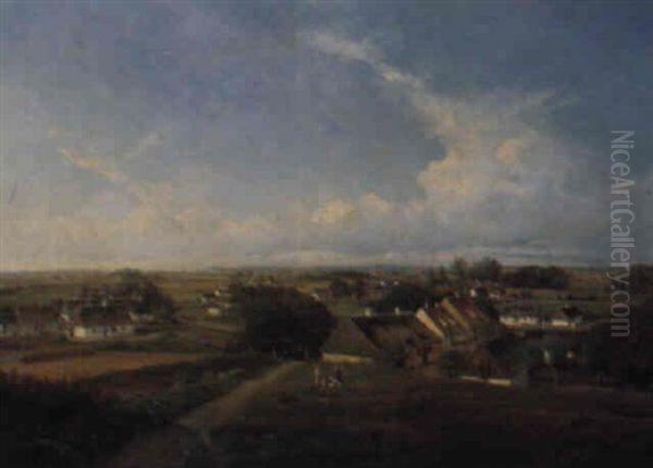 Udsigt Over Landsbyen Usser+d Oil Painting by Nordahl (Peter Frederik N.) Grove