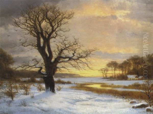 Winterabend Mit Prachtvoll Verf,rbtem Horizont Oil Painting by Nordahl (Peter Frederik N.) Grove