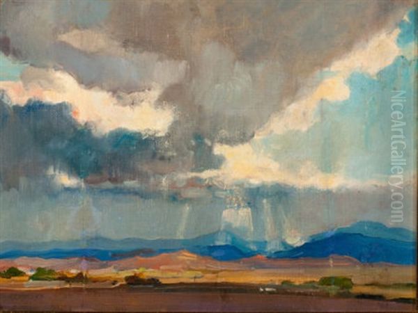 Storm Over A Western Landscape Oil Painting by Oliver Dennett Grover