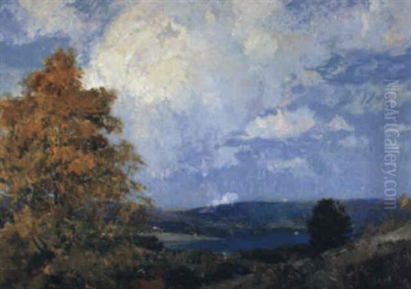 Lake In Autumn Landscape Oil Painting by Oliver Dennett Grover