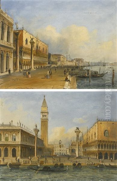 Two Views Of Venice From The Riva Degli Schiavoni: A Pair Oil Painting by Carlo Grubacs