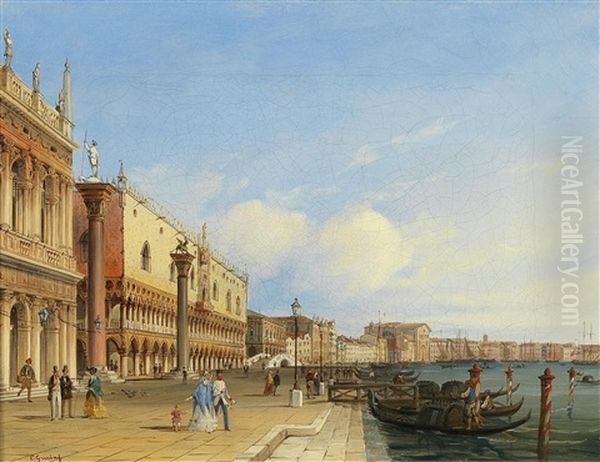 Riva Degli Schiavoni, Venice Oil Painting by Carlo Grubacs