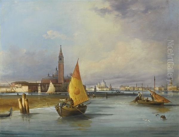 Venice, A View Of The Bacino Di San Marco With The Isola Di San Giorgio Oil Painting by Carlo Grubacs