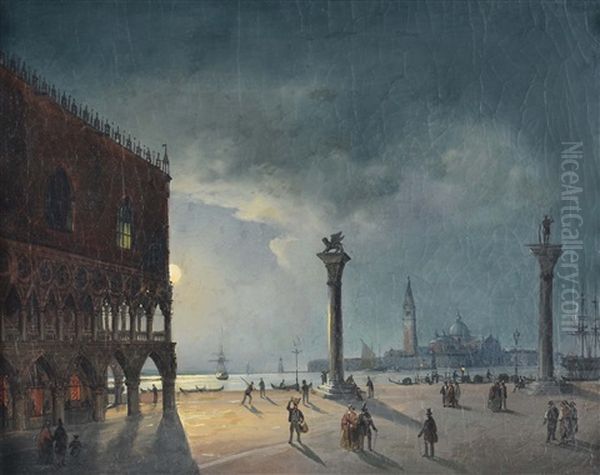 Notturno Con Veduta Di Piazza San Marco Oil Painting by Carlo Grubacs