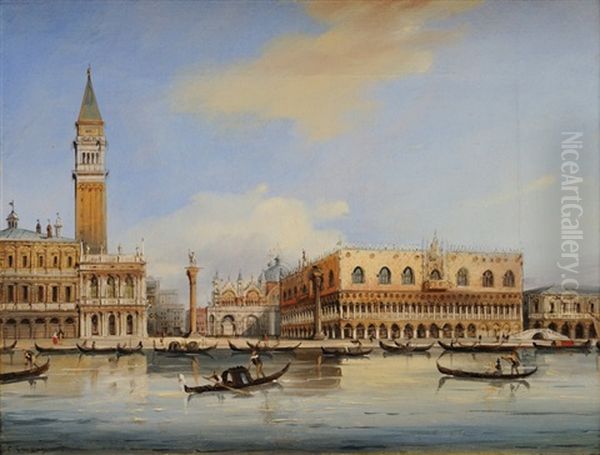 Vue Du Palais Ducal Du Bassin De San Marco Oil Painting by Carlo Grubacs