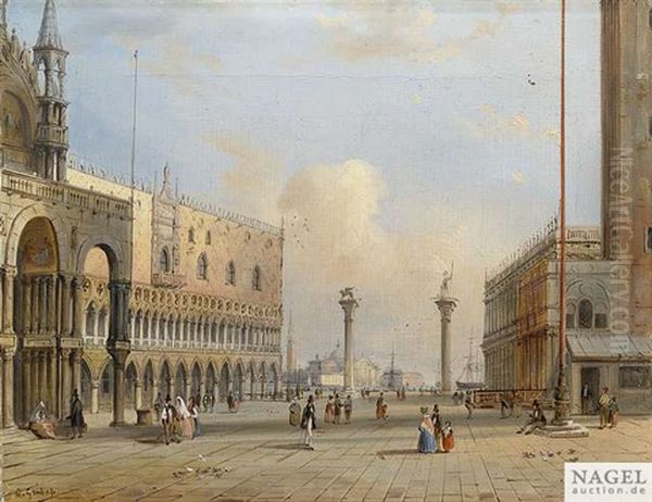 Blick Vom Markusplatz Auf Die Piazzetta Und Die Kirche San Giorgio Maggiore In Venedig Oil Painting by Carlo Grubacs