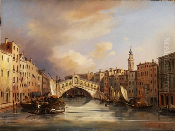 Blick Auf Die Rialtobrucke In Venedig Oil Painting by Carlo Grubacs