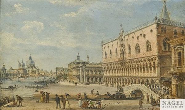 Blick Auf Den Dogenpalast, Die Piazzetta Und Das Bacino Di San Marco In Venedig. Im Hintergrund Die Kirche Santa Maria Della Salute Oil Painting by Carlo Grubacs