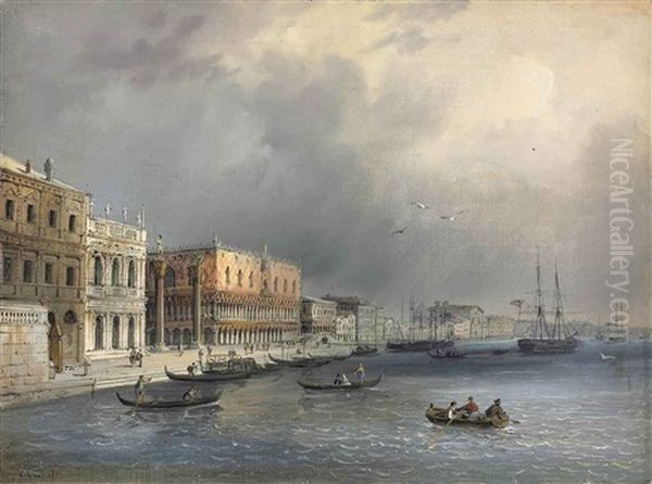 The Libreria And The Ducal Palace From Riva Degli Schiavoni Oil Painting by Carlo Grubacs