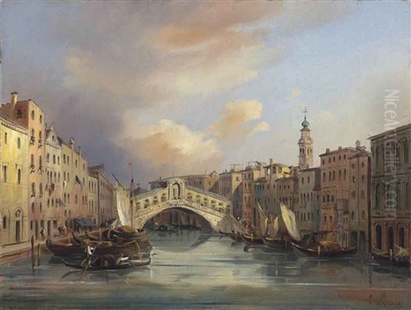 The Rialto Bridge, Venice Oil Painting by Carlo Grubacs