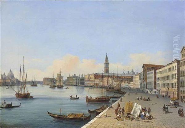 Riva Degli Schiavoni Towards The Dogana, Venice Oil Painting by Carlo Grubacs