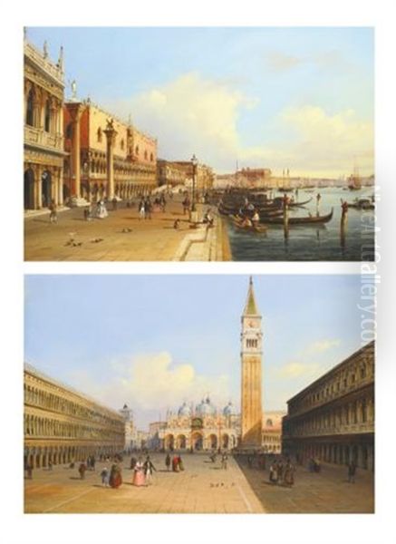 The Grand Canal, Venice (+ Saint Mark's Square, Venice; Pair) Oil Painting by Carlo Grubacs