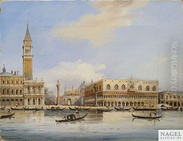 Blick Vom Bacino Di San Marco Auf Die Piazzetta Oil Painting by Carlo Grubacs