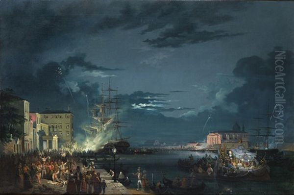 Veduta Di Venezia Durante La Festa Del Redentore (view Of Venice During The Festa Del Redentore) Oil Painting by Carlo Grubacs