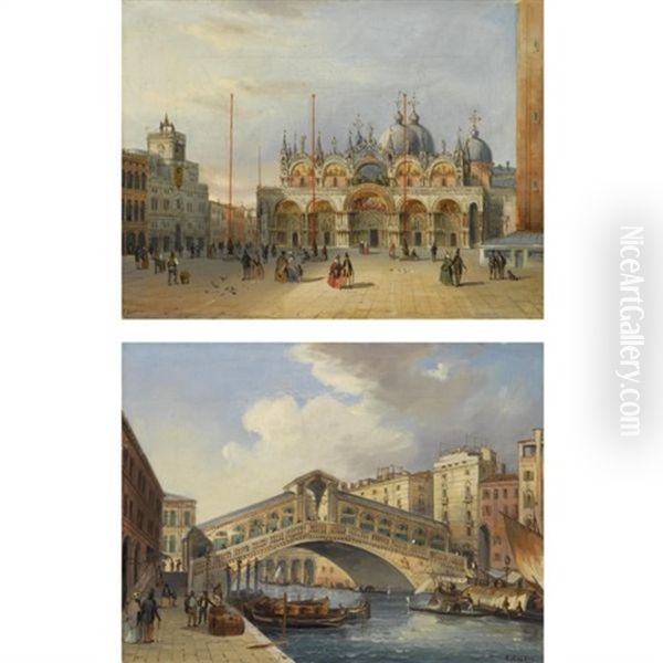 The Rialto (+ San Marco, Venice; Pair) Oil Painting by Carlo Grubacs