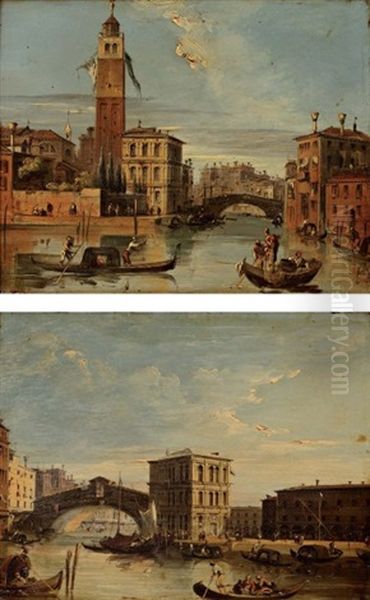 Venise Vue De San Geremia Et L'entree Du Cannaregio (+ Venise Vue Du Rialto; Pair) Oil Painting by Carlo Grubacs