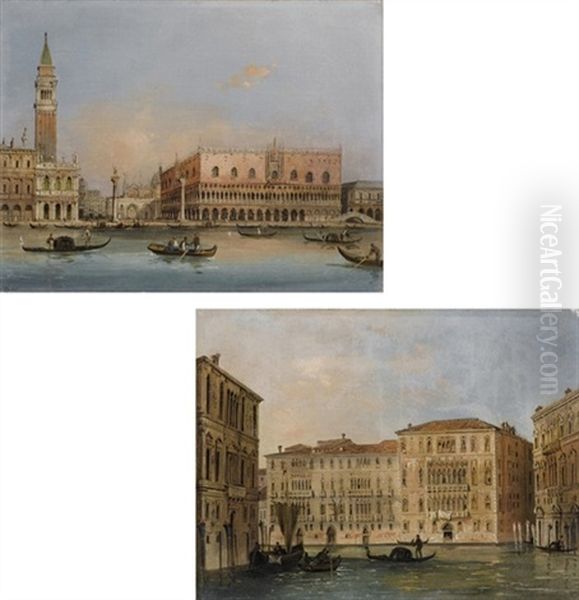 Palazzo Ducale Dal Bacino Di San Marco (+ Il Canal Grande; 2 Works) Oil Painting by Carlo Grubacs