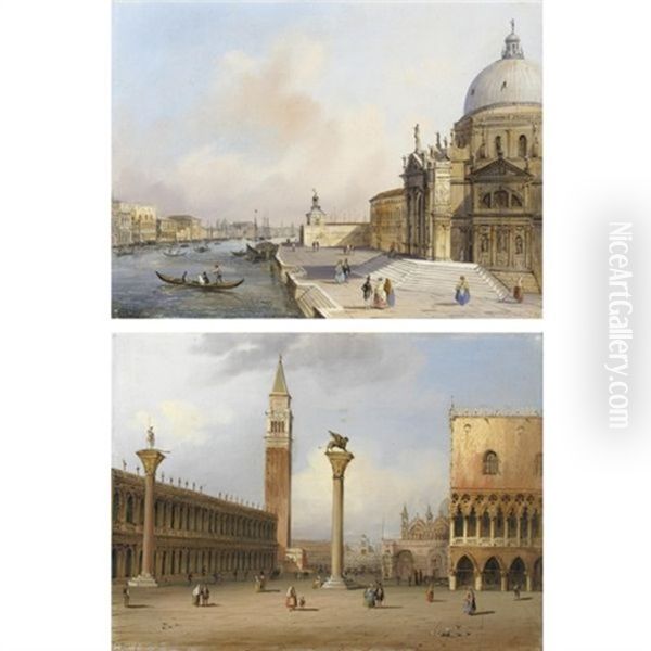 Piazzetta San Marco (+ La Chiesa Della Salute; Pair) Oil Painting by Carlo Grubacs