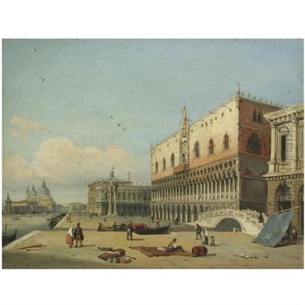 Venice, A View Of The Doge's Palace And Piazzetta Looking West From The Riva Degli Schiavoni Oil Painting by Carlo Grubacs