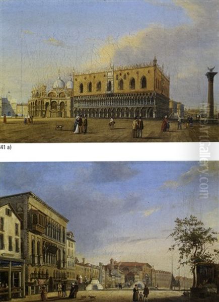 Venezia, Riva Degli Schiavoni (+ Venezia, La Piazzetta Con Palazzo Ducale; 2 Works) Oil Painting by Carlo Grubacs