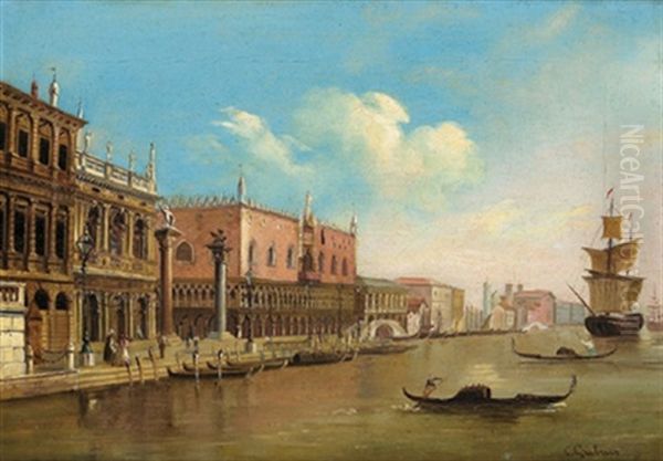 Vista Sulla Riva Degli Schiavoni Con Il Palazzo Ducale A Venezia Oil Painting by Carlo Grubacs