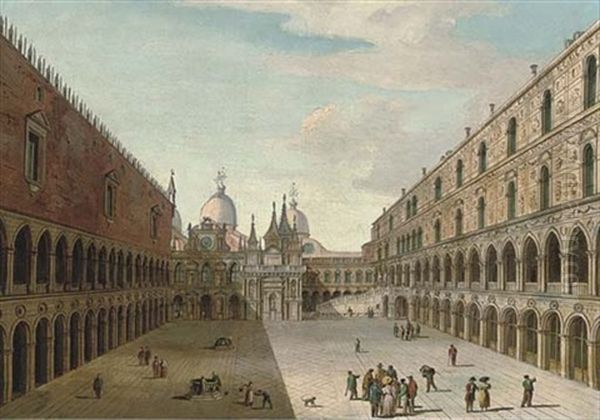 The Courtyard Of The Doge's Palace, Venice, Looking North Oil Painting by Carlo Grubacs