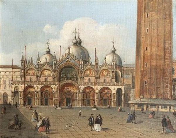 Figures In St. Mark's Square, Venice Oil Painting by Carlo Grubacs