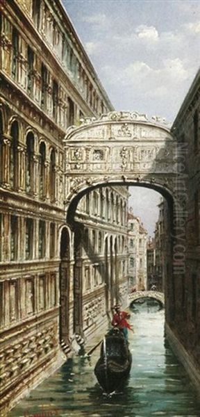 Unter Der Seufzerbrucke In Venedig Oil Painting by Carlo Grubacs