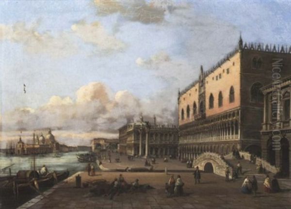 Figures In The Piazzetta With Santa Maria Della Salute Beyond Oil Painting by Carlo Grubacs