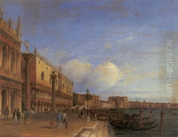 Promenade Vor Dem Dogenpalast Zu Venedig Oil Painting by Carlo Grubacs