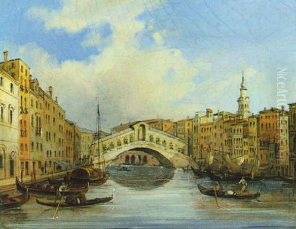 Blick Auf Die Rialto Brucke In Venedig Oil Painting by Carlo Grubacs