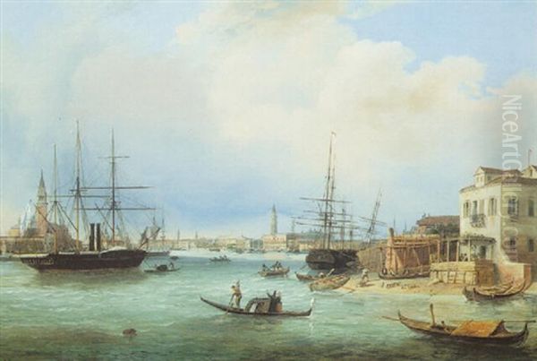 A View Of Venice From The Lagoon Oil Painting by Carlo Grubacs