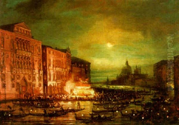 Nocturnal Festival In Venice Oil Painting by Carlo Grubacs