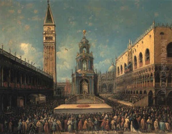 Festa Di Carnevale Nella Piazzetta San Marco Oil Painting by Carlo Grubacs