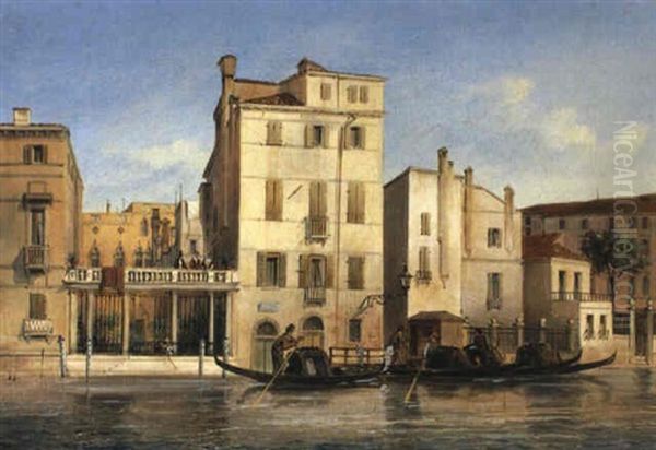 Gondolas On A Canal, Venice Oil Painting by Carlo Grubacs