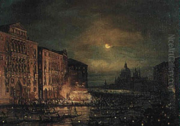 Carnival On The Grand Canal, Venice Oil Painting by Carlo Grubacs