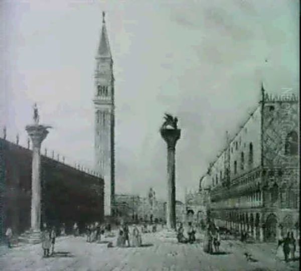 Figures In The Piazza Di San Marco                          And The Companion, A Pair Oil Painting by Carlo Grubacs