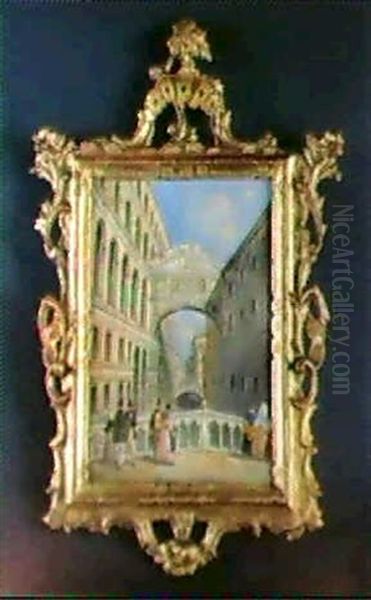 A)veduta Del Rio Della Canoni-ca Dal Ponte Della Paglia B)  Veduta Della Piazzetta Dai Pi-lastri Acritani Al Palazzo Du Oil Painting by Carlo Grubacs